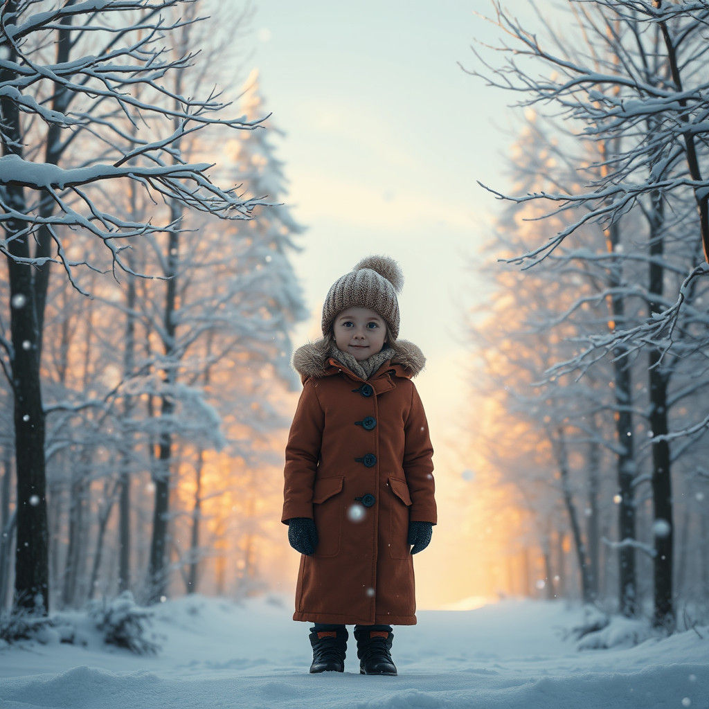 Girl in Winter Forest Oil Painting