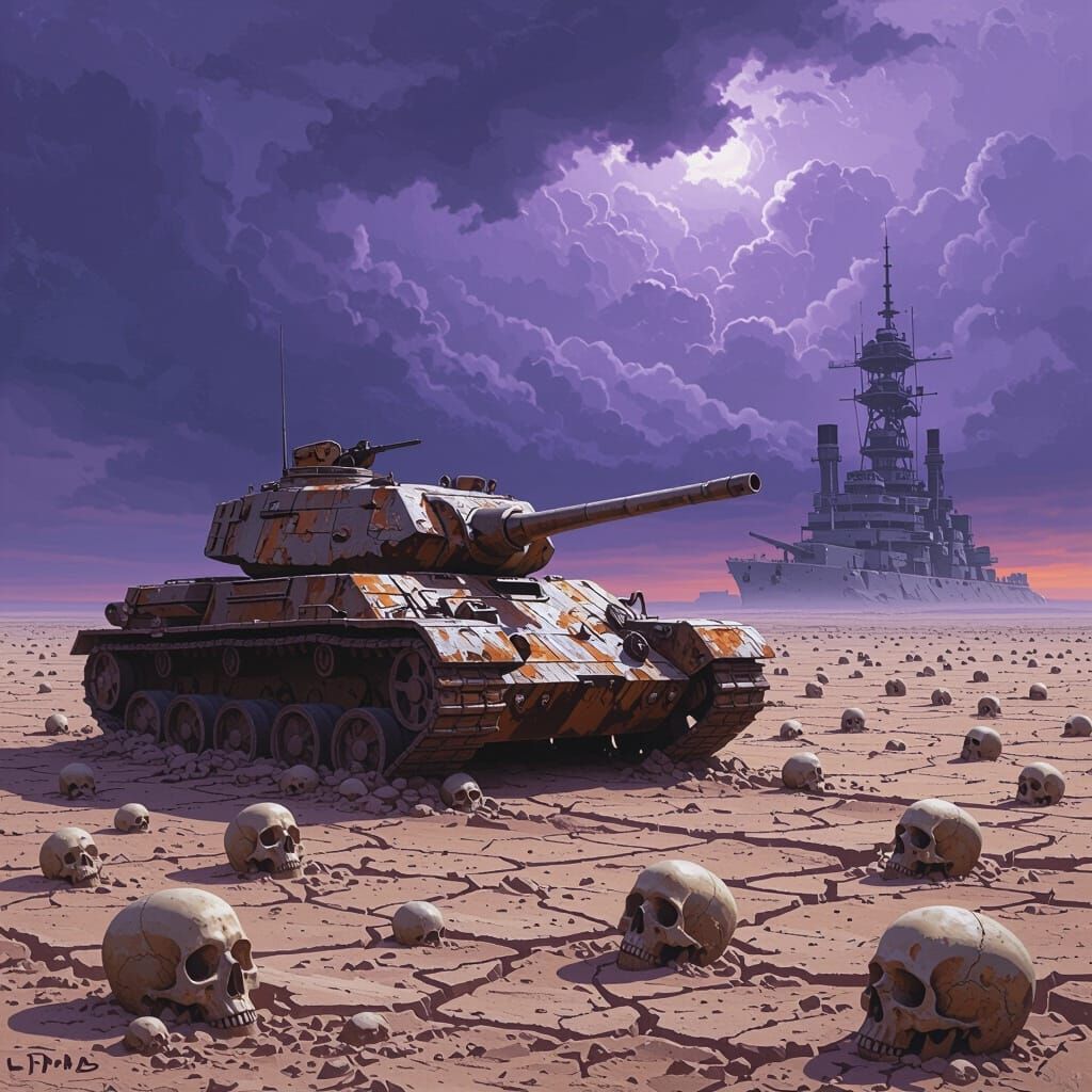 Dystopian Tank Melts into Skull Desert