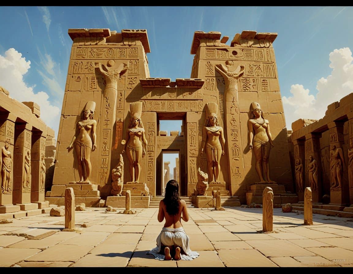 Karnak Temple Entrance with Worshipper, Renaissance and Mode...