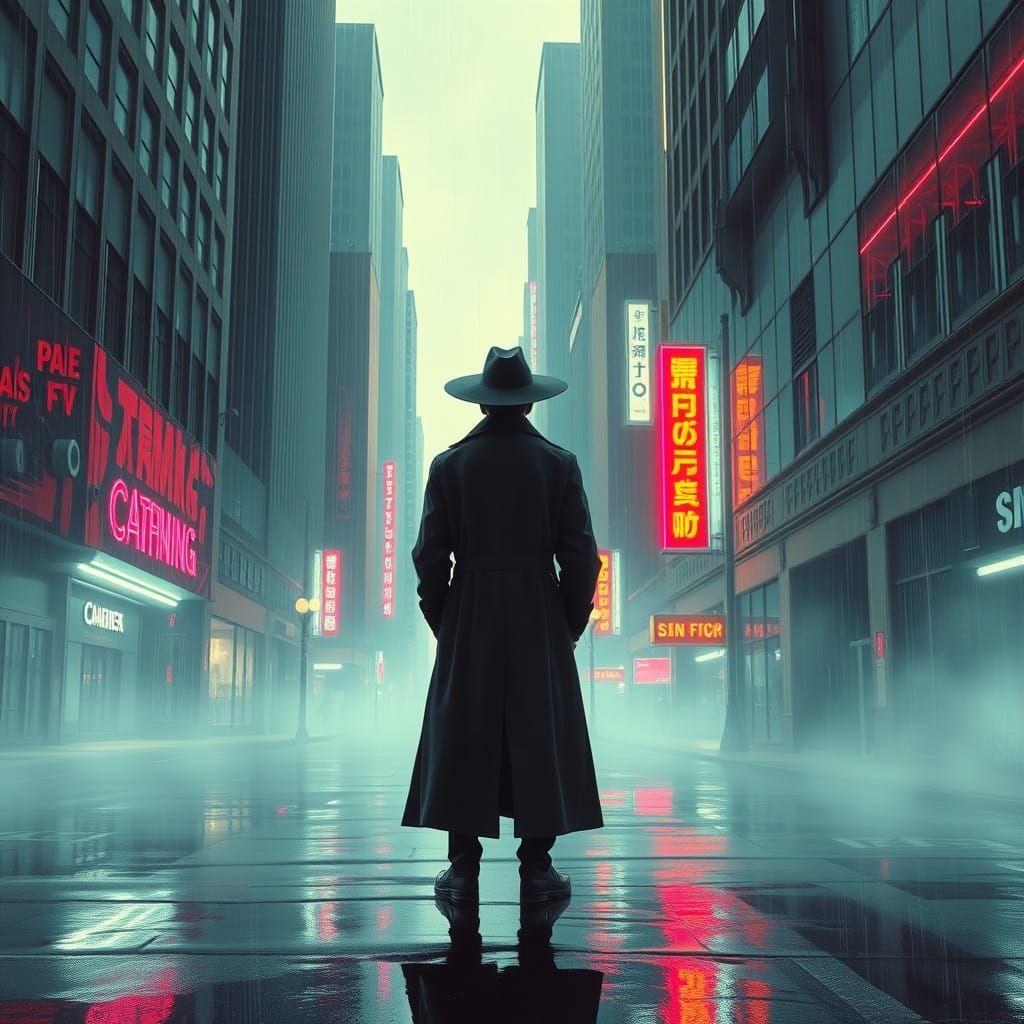 Shadows of a Retro-Futuristic Hero in Neon Alleyway