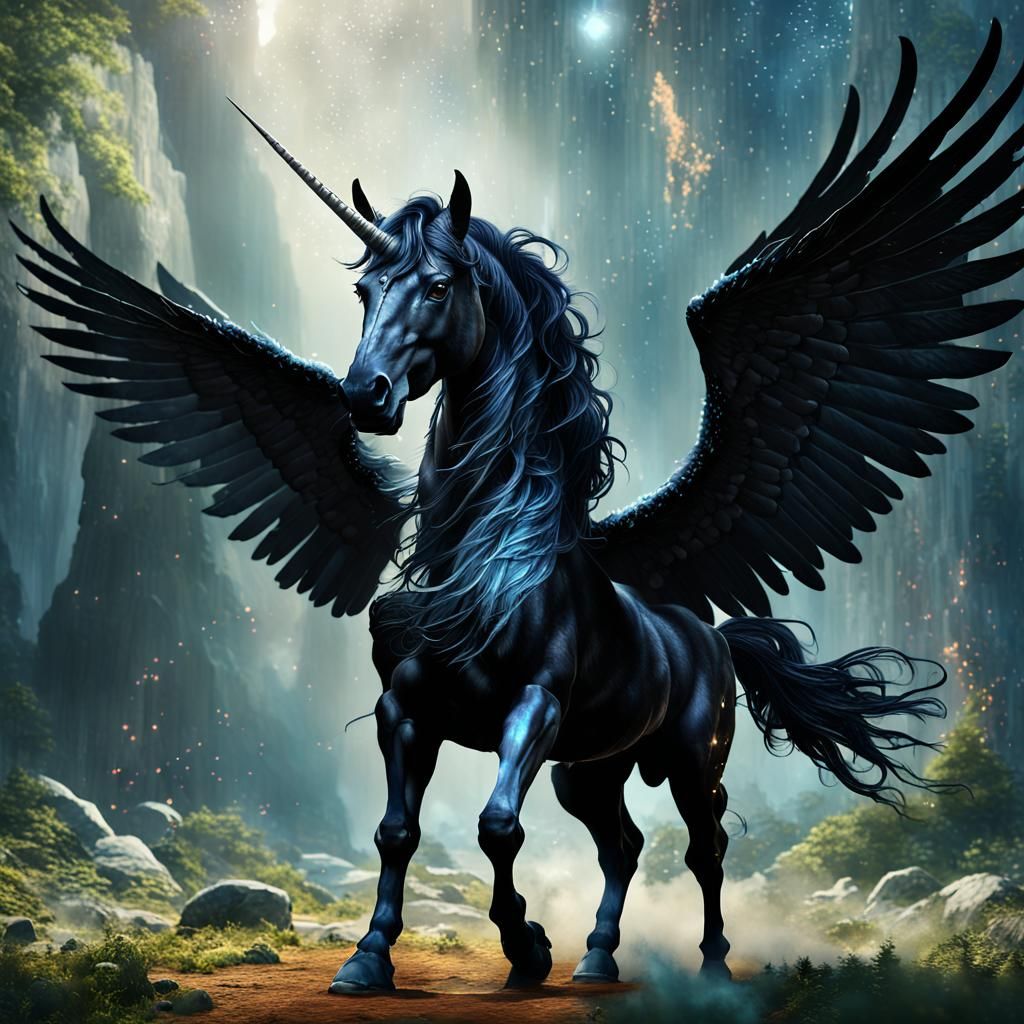 Majestic Black Unicorn Ready for Flight