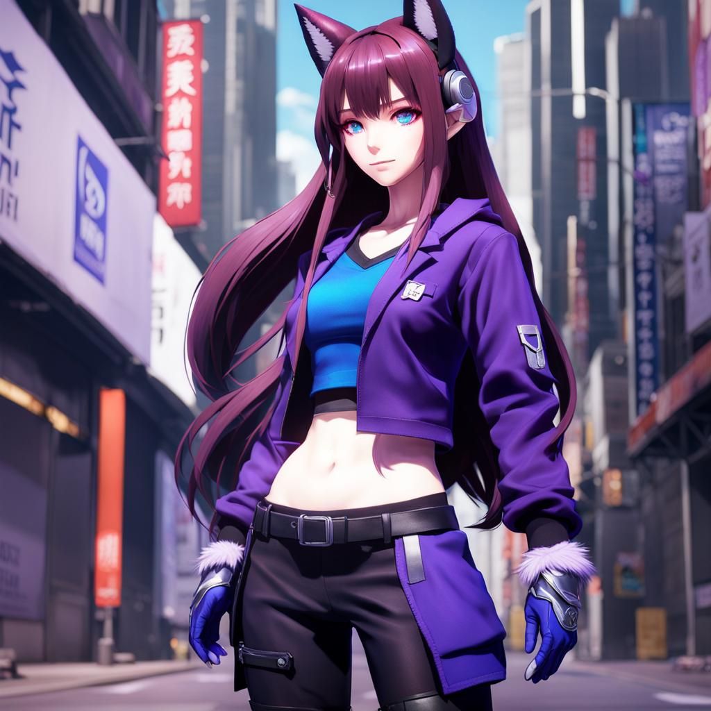 Kawaii Anime Girl with Wolf Features in 3D Art