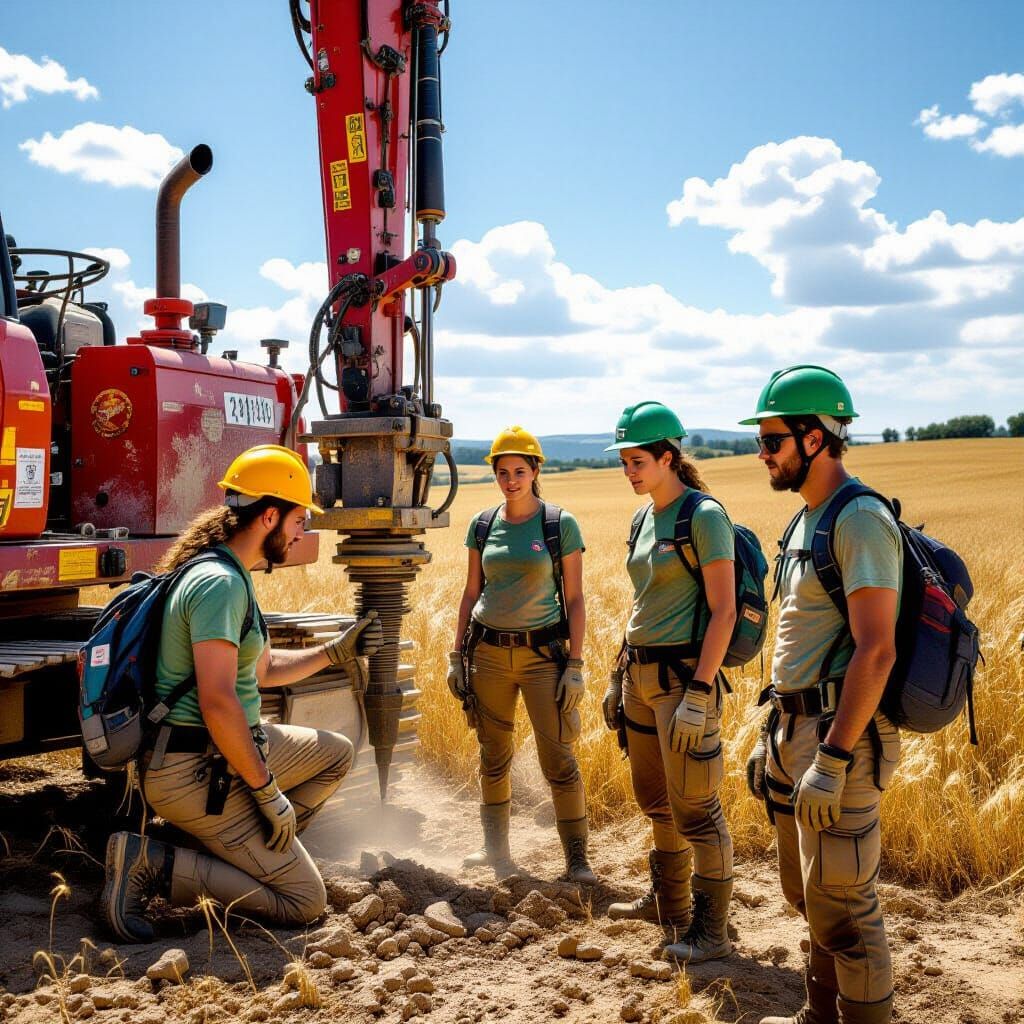 Italian Geologists Surveying with Drill Rig