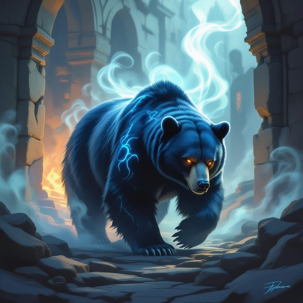 Majestic Bear in Ancient Ruins: Fantasy Concept Art