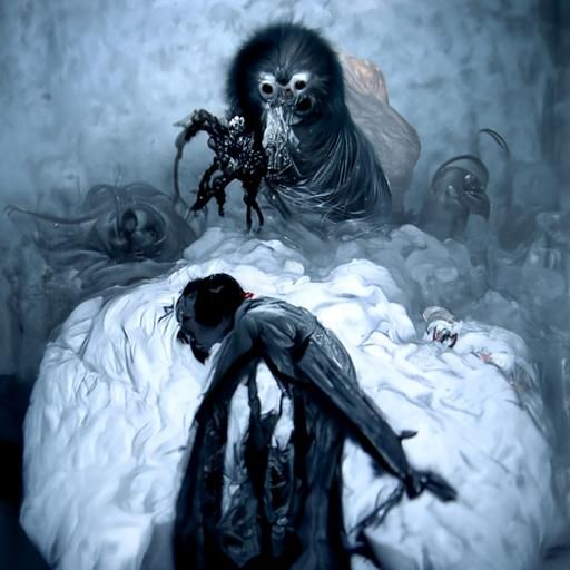 Man's Dark Struggle in Doré Style