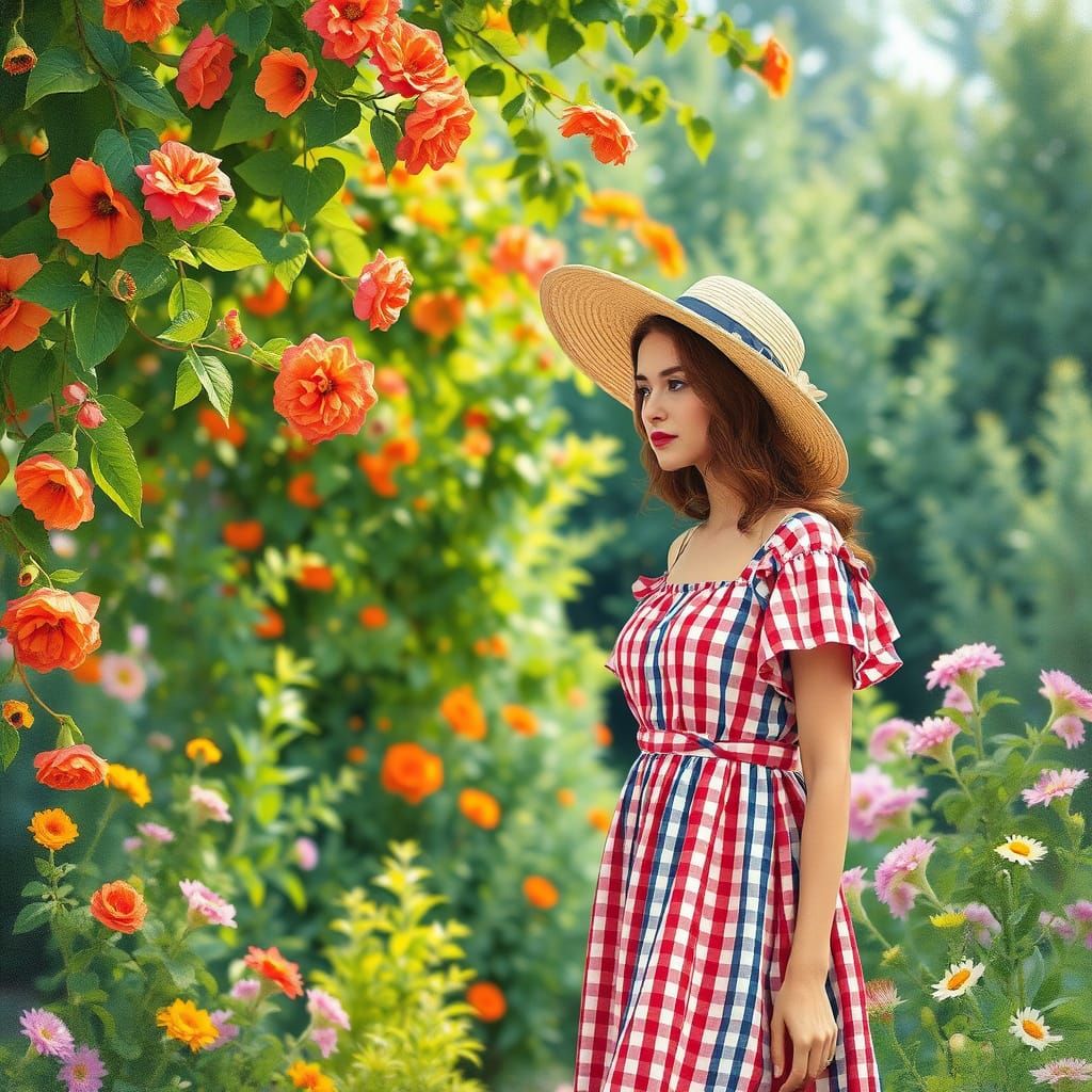 Vibrant Summer Impressionism with Gingham Print Dress