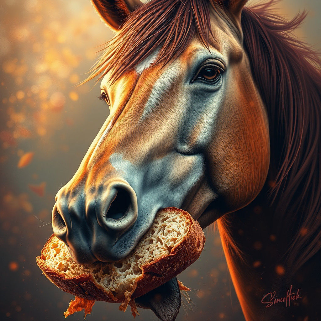 Majestic Horse Devours Freshly Baked Bread in Hyperrealistic...