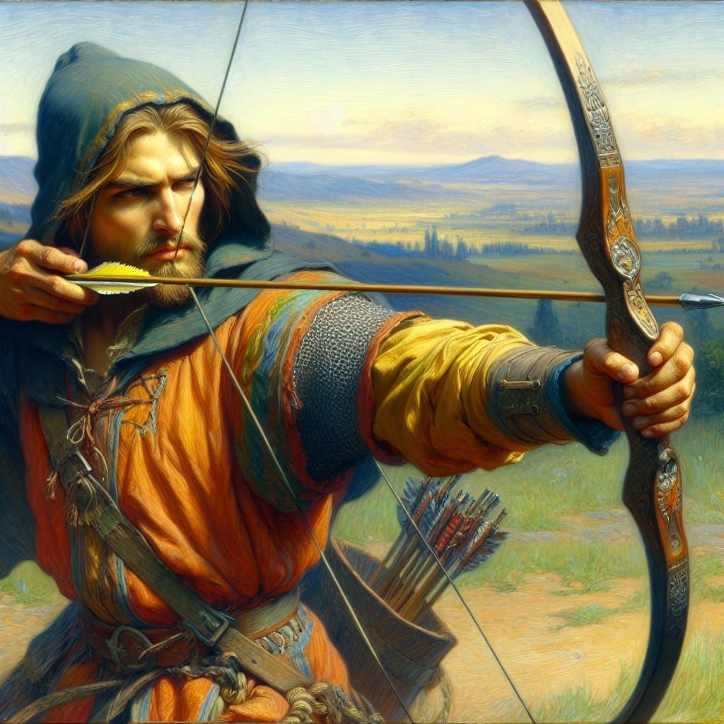 Medieval Archer with Longbow in Oil Painting Style