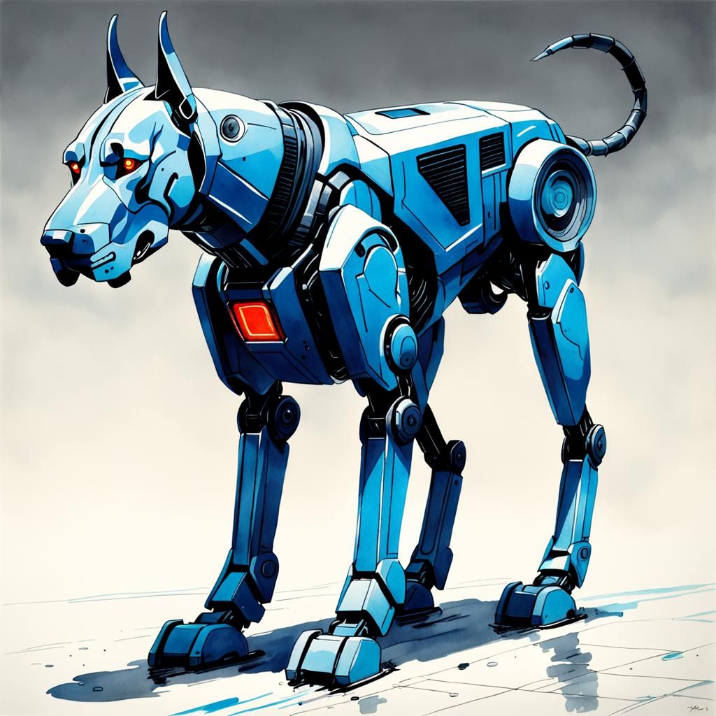 Tron Robot Hound as Great Dane in Shin-Hanga Style