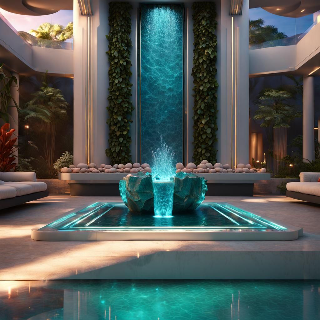 Futuristic Indoor Water Feature in High Resolution