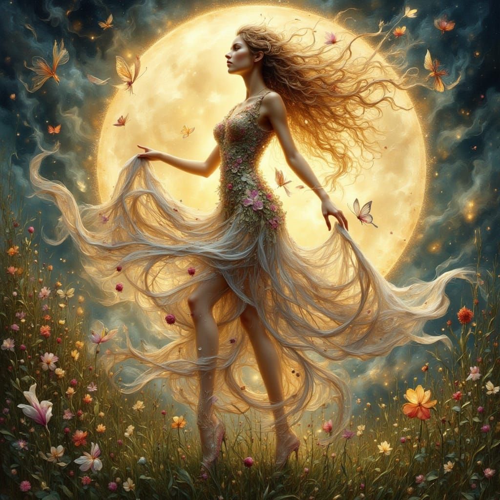 Whimsical Moonlit Garden Dance in Dreamy Style