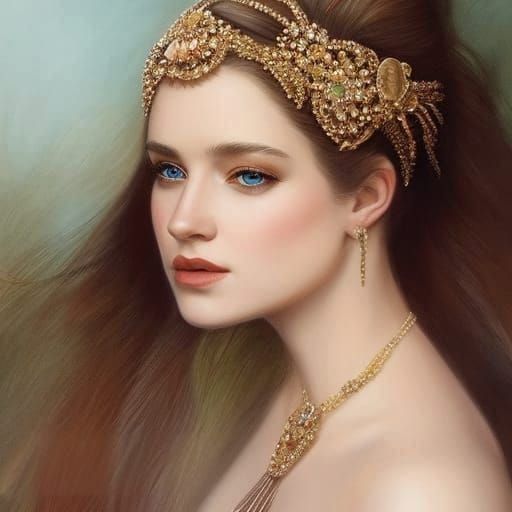 Elegant Woman in Gold Jewelry: A Detailed Portrait