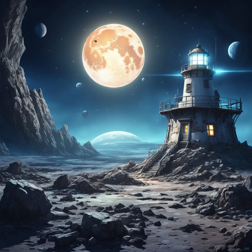 Sci-Fi Lighthouse on the Moon: Digital Painting