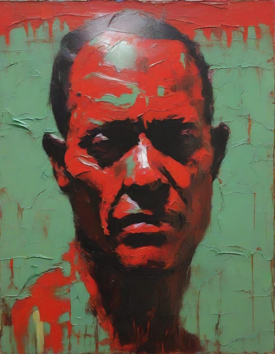 Red Portrait of Defeat in Impasto Style