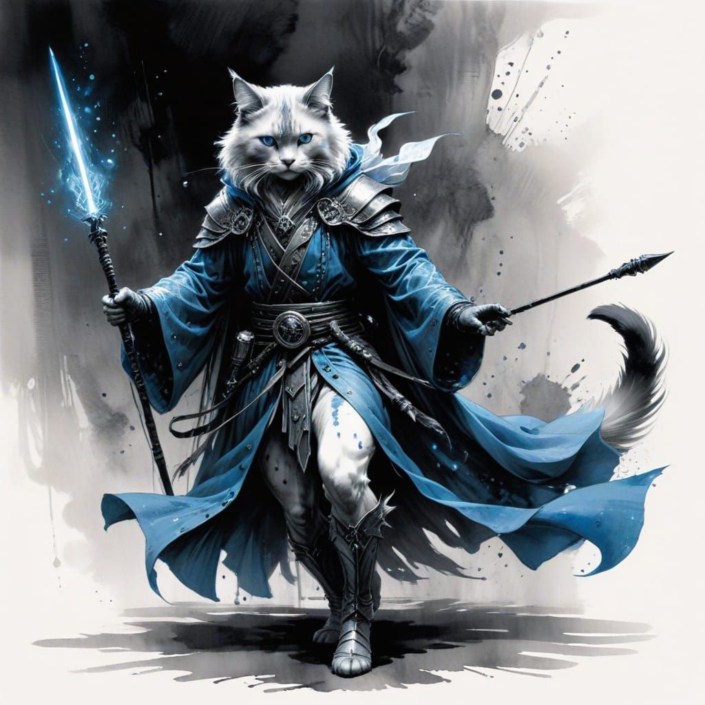 Cat Wizard in D&D Style Illustration