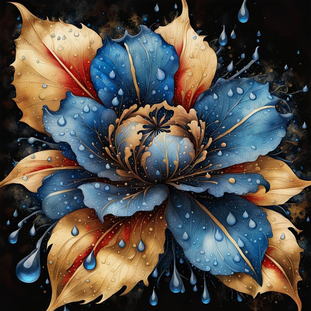 Blue and Gold Flower in Art Nouveau Style