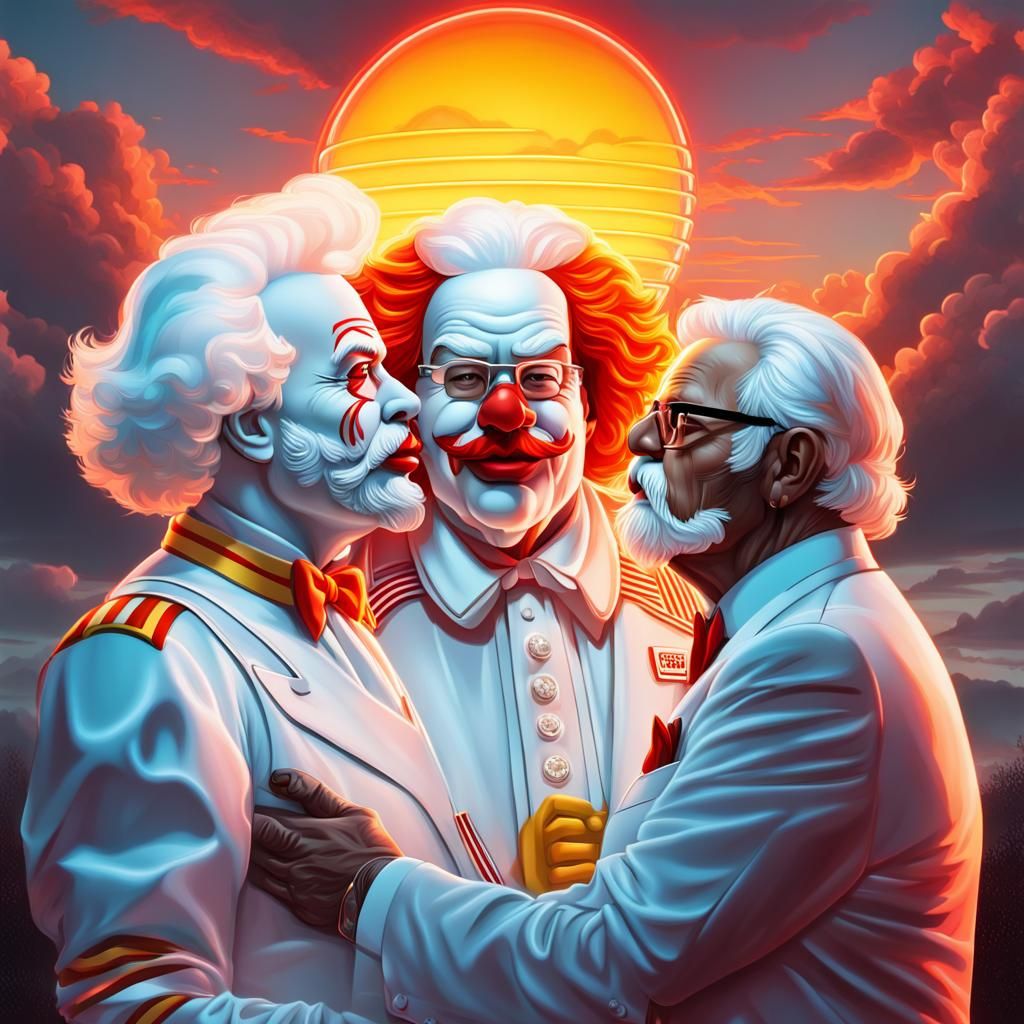 Ronald McDonald and Colonel Sanders Passionate Kiss