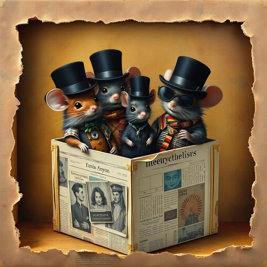 Eccentric Mouse Family Gathered in a Neo-Impressionist Havan...