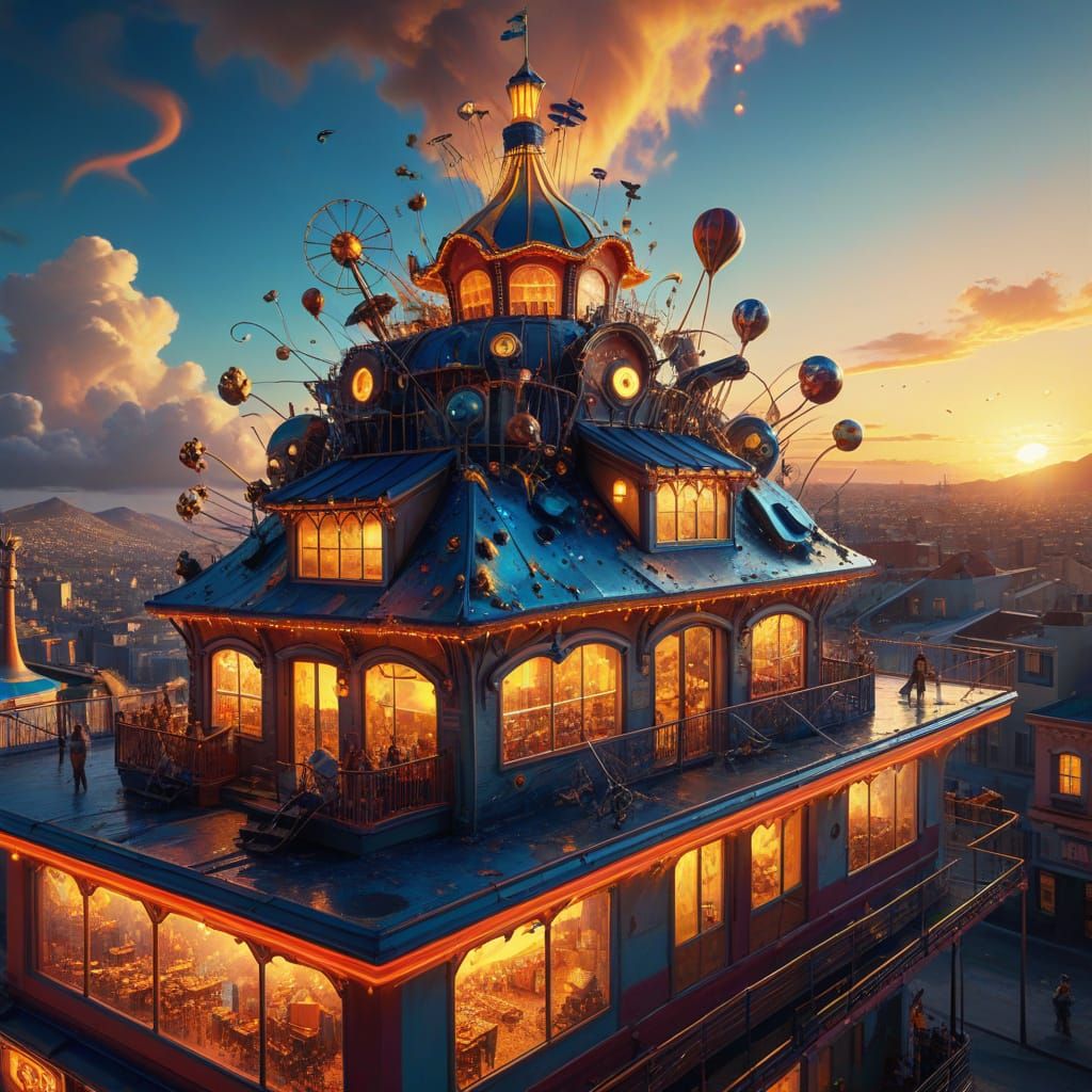 Surreal Rooftop Amusement Park in Hypersurreal Style