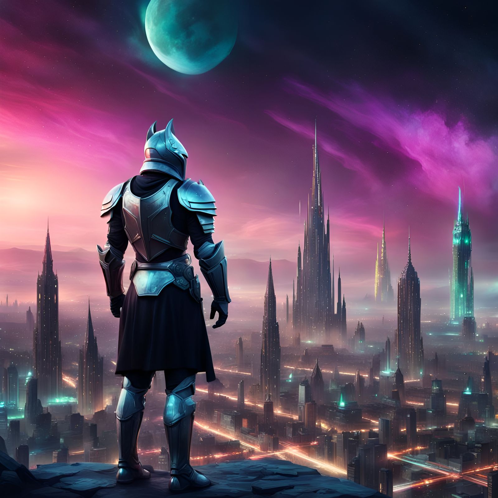 medieval knight in future city