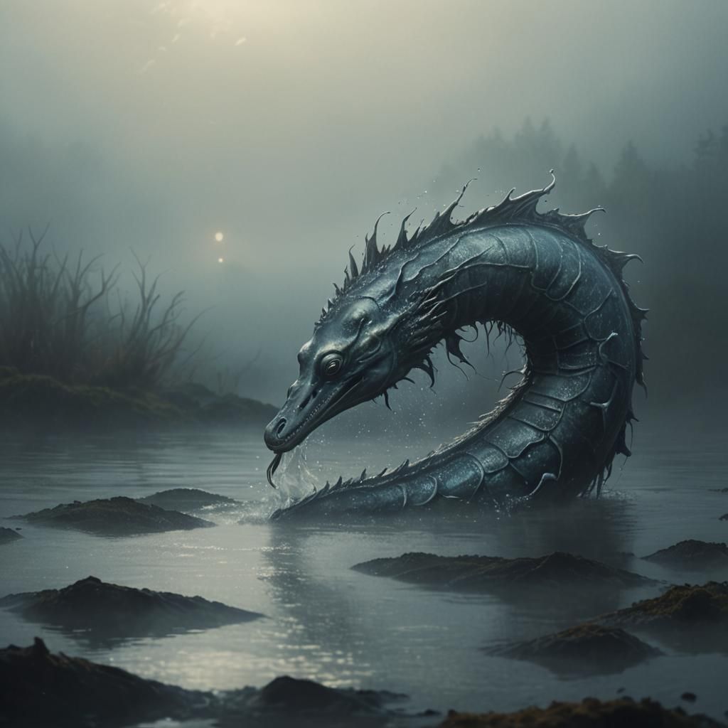 Loch Ness Monster Emerges in Atmospheric Digital Painting