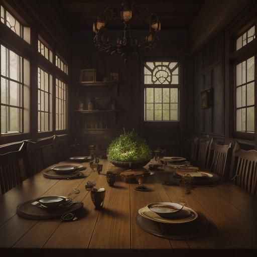 Fantasy Photos on a Table in Dimly Lit Room