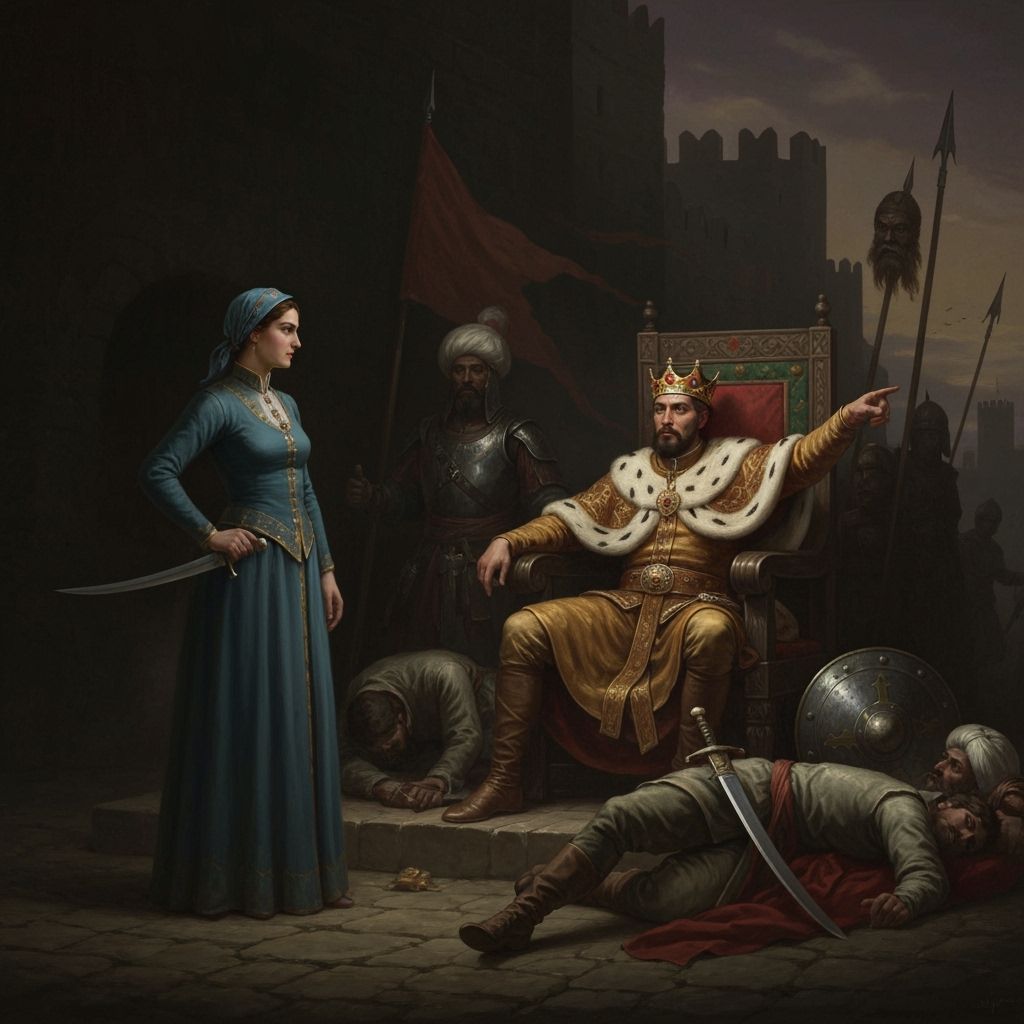 Georgian King Confronts Noblewoman in Dark Fantasy Oil Paint...