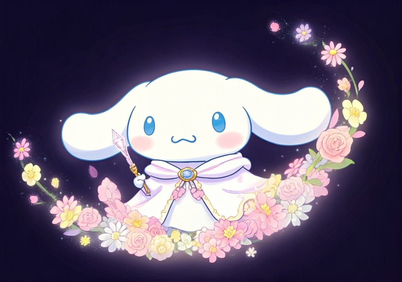 Whimsical Cinnamoroll in Sparkling Floral Wonderland