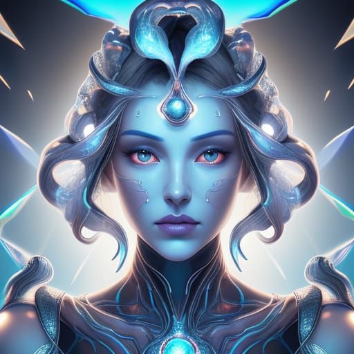 Detailed Symmetrical Portrait with Circuitry and Opalescent ...