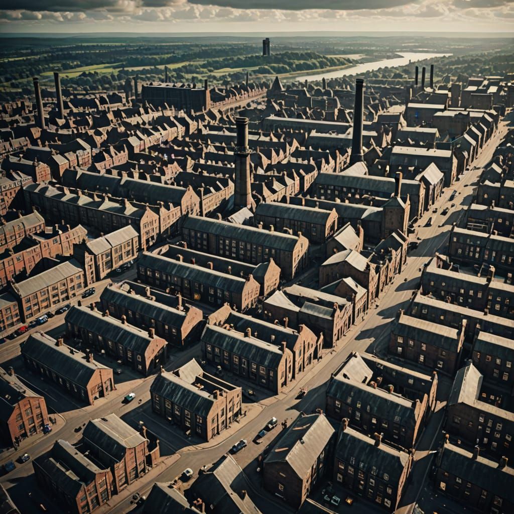 Vintage Industrial Metropolis Aerial Panorama