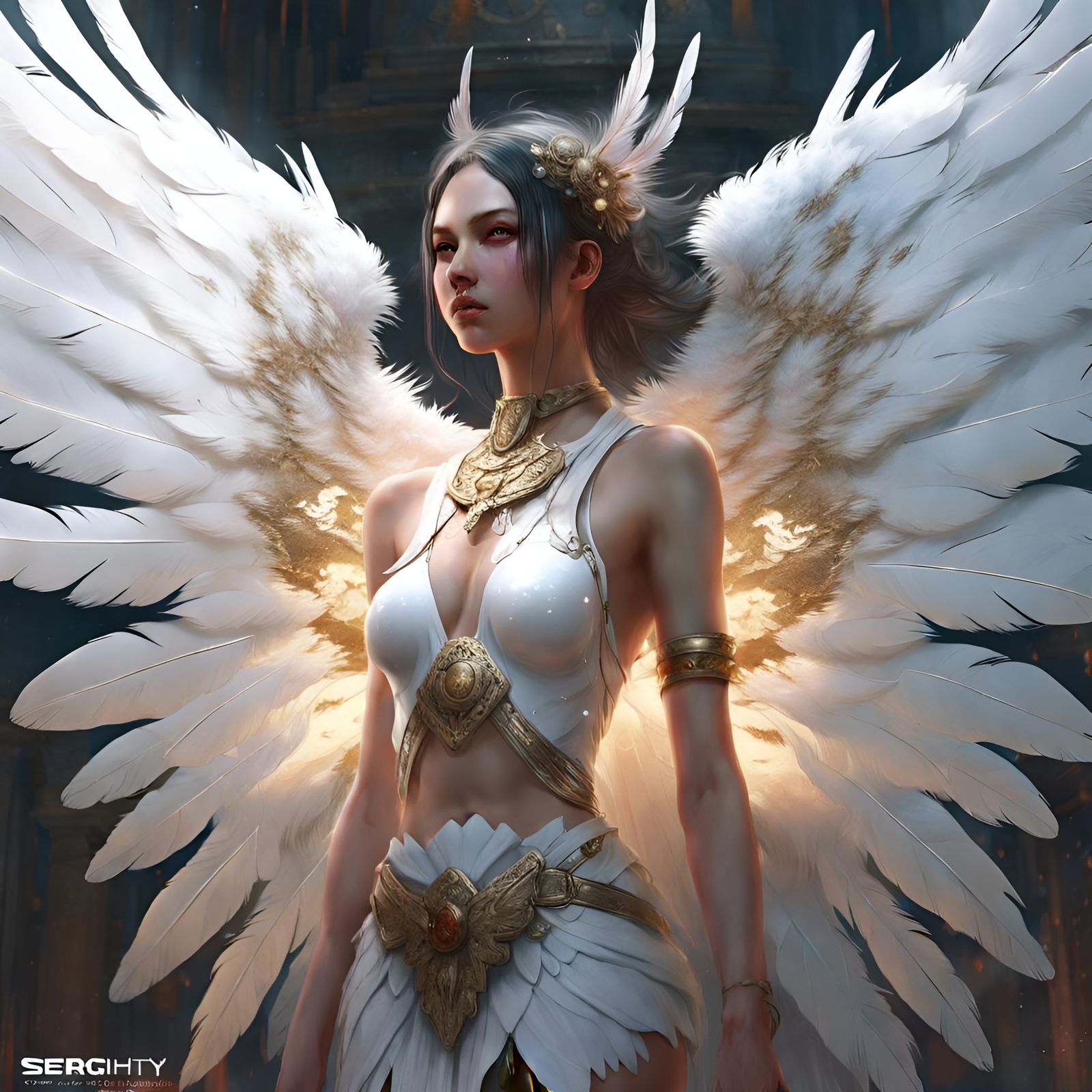 Angelic Seraphim Girl in Holy Light