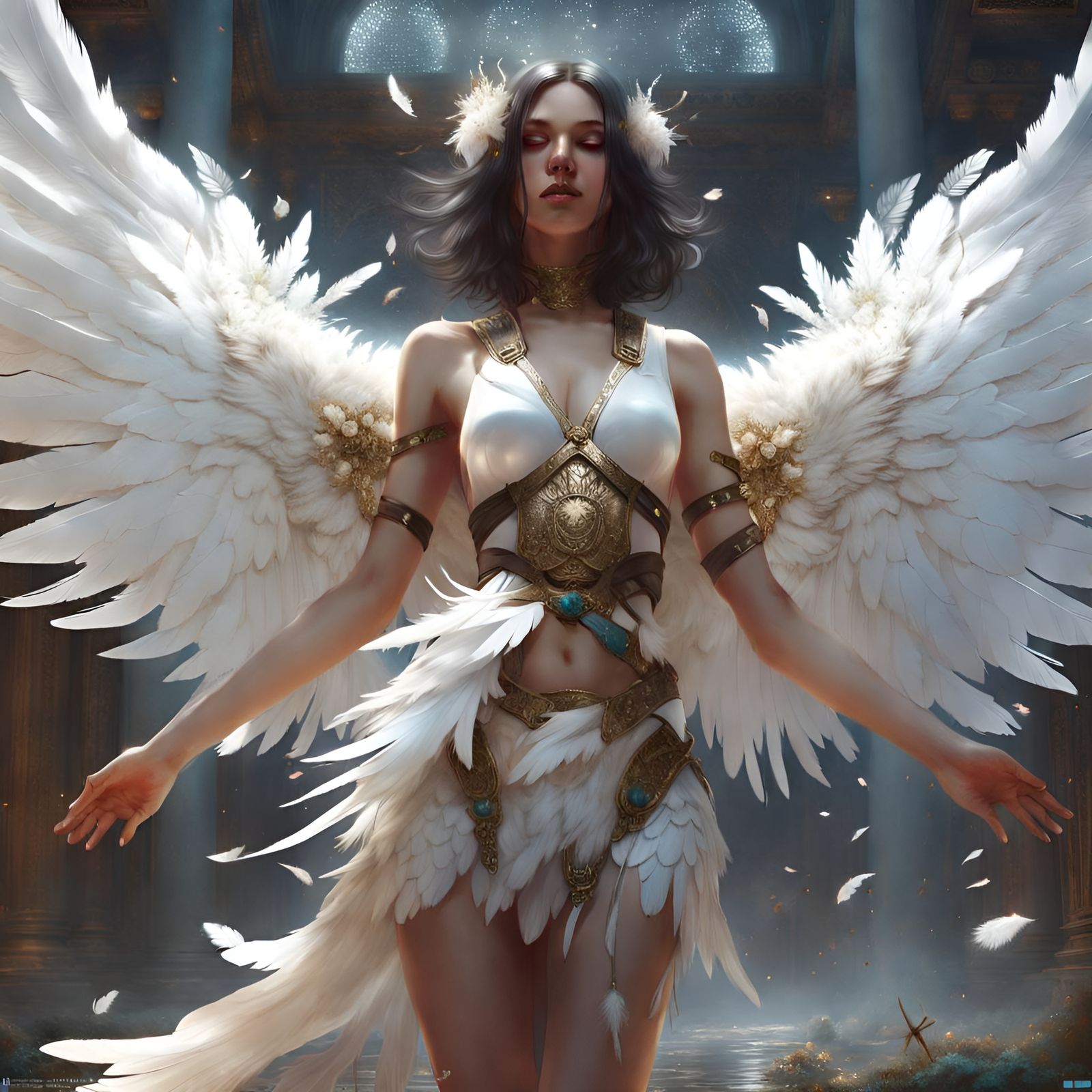 Angelic Seraphim Girl with Feather Wings