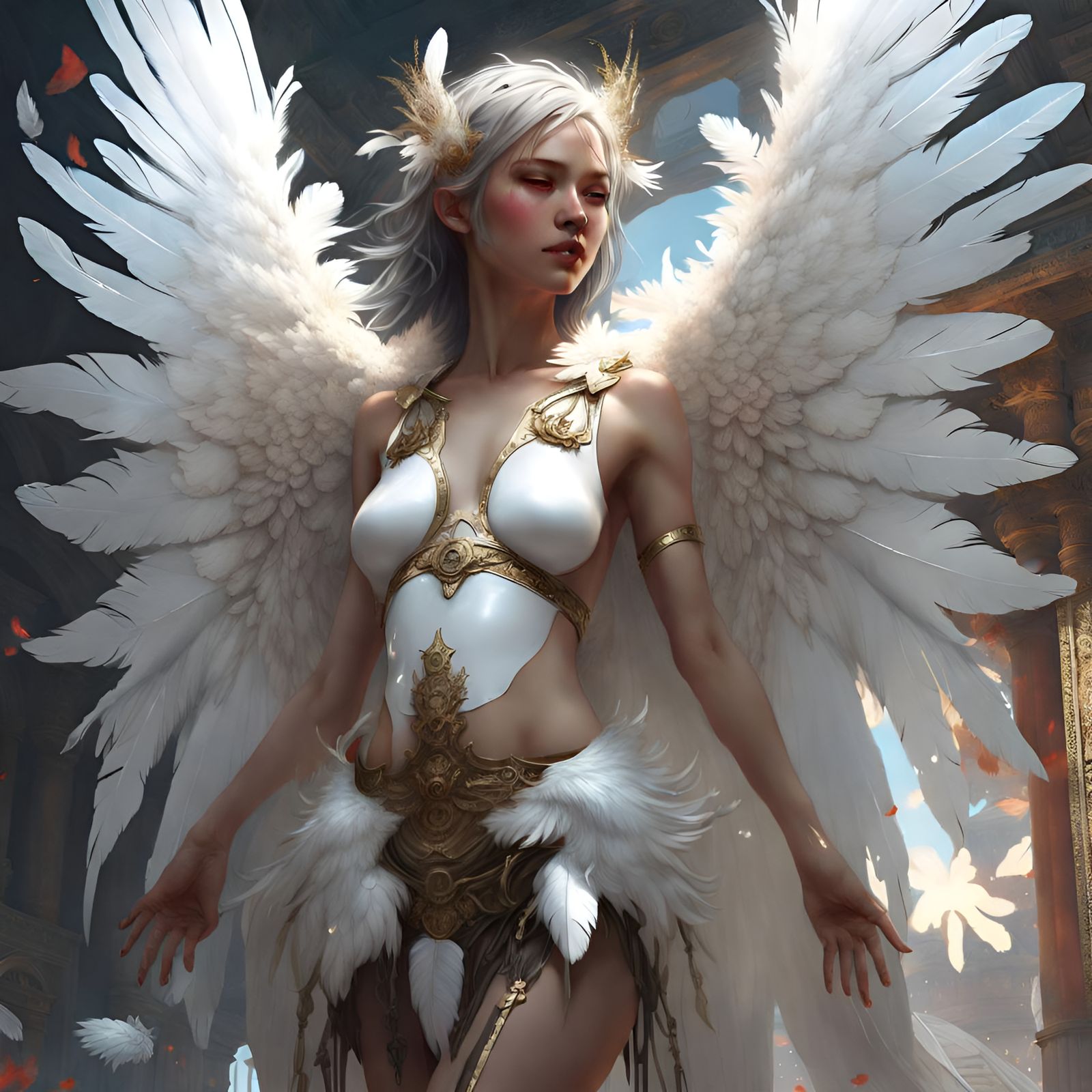 Angelic Seraphim Girl with Feather Wings