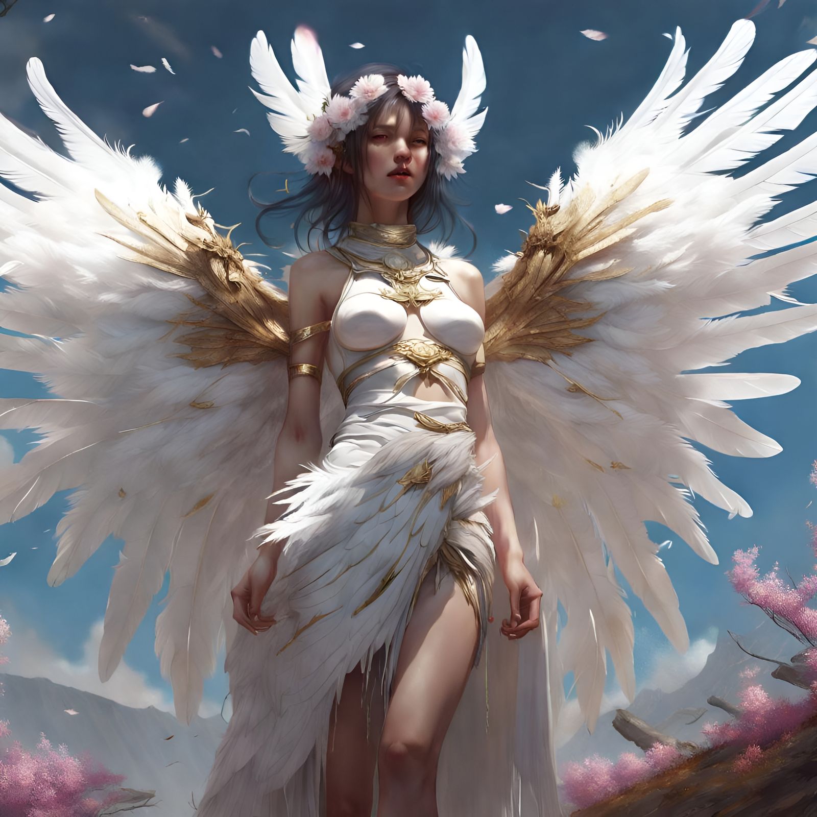 Angelic Seraphim Girl in Holy Light, Detailed Painting