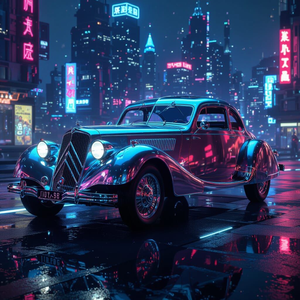Futuristic Citroën in Cyberpunk Cityscape