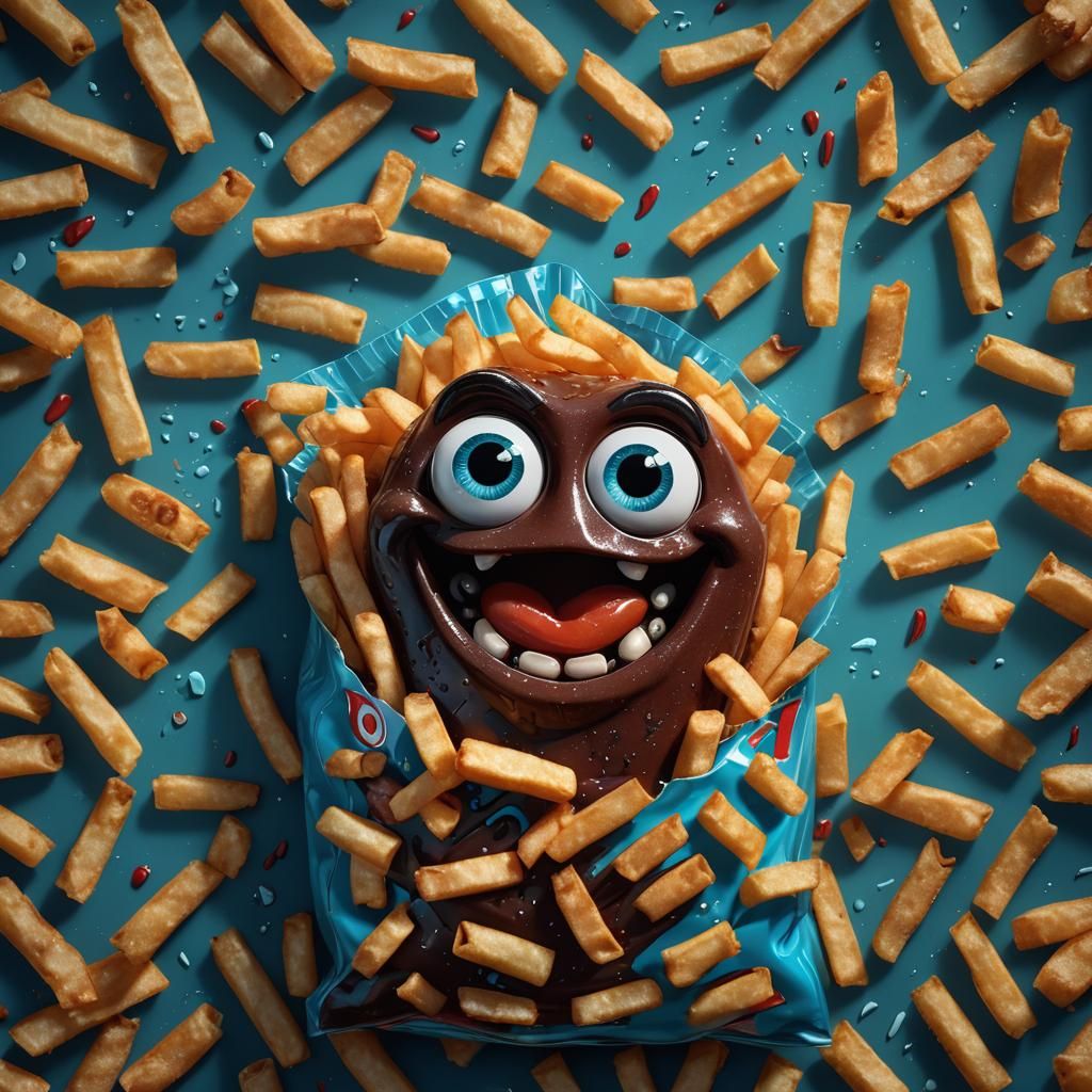 Laughing Cola Bottle and Fries: Comic Style