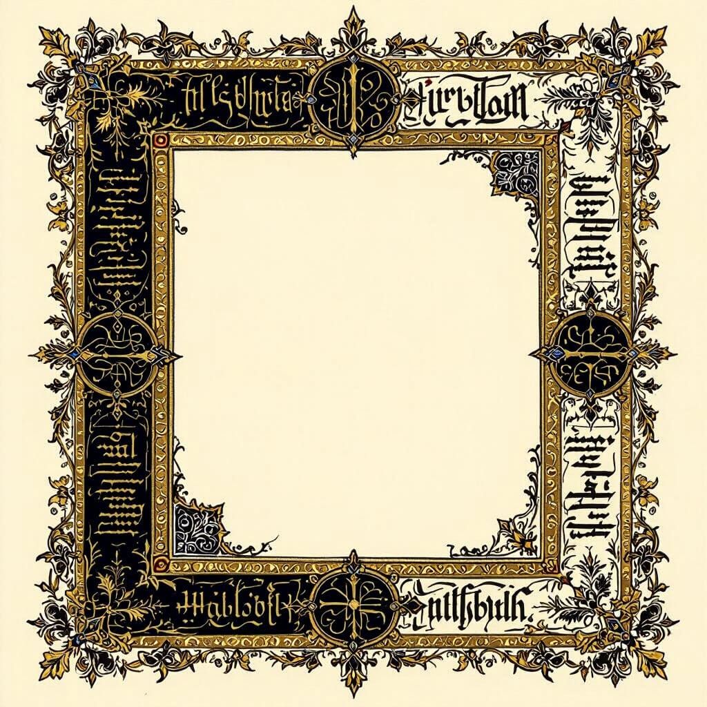 Medieval Manuscript Page with Gold Leaf Borders