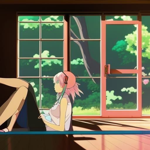 Anime Girl in Rose Bed, Studio Ghibli Style