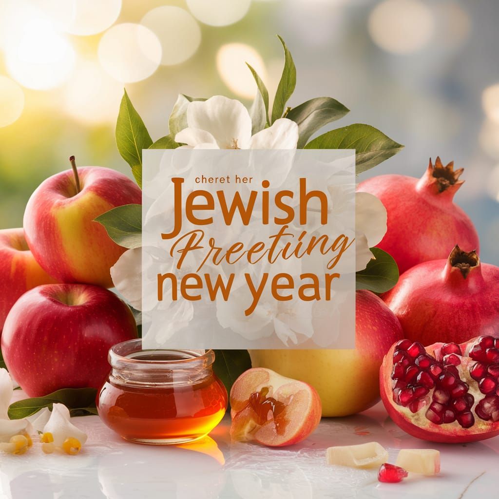 Still Life of Jewish New Year Card with Fruit