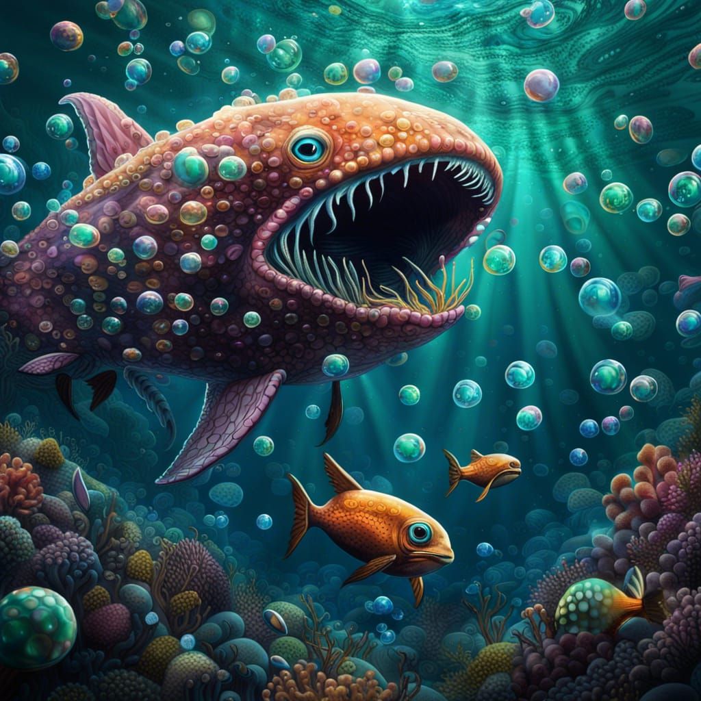 Underwater Creature Creates Bubble Creatures, Digital Art