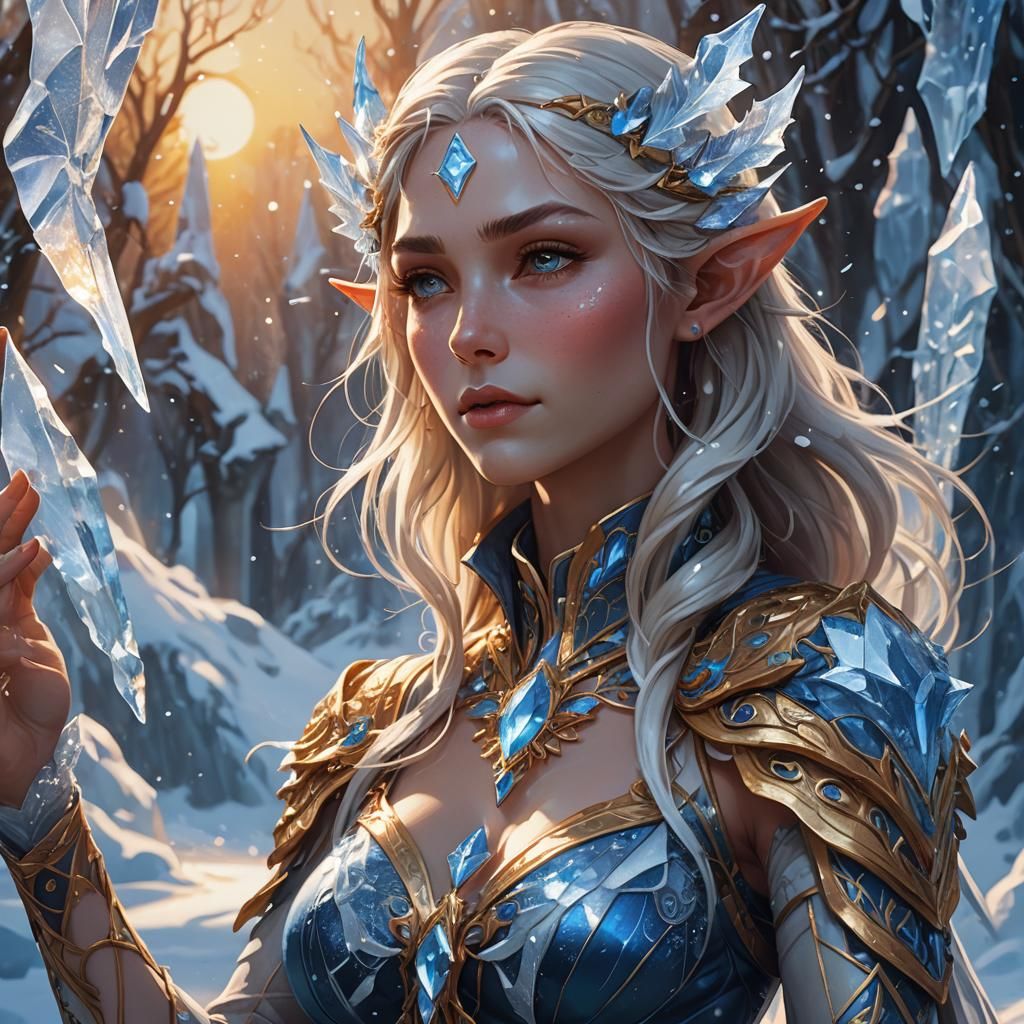 Healing Elf Touches Ice in Golden Sunlight
