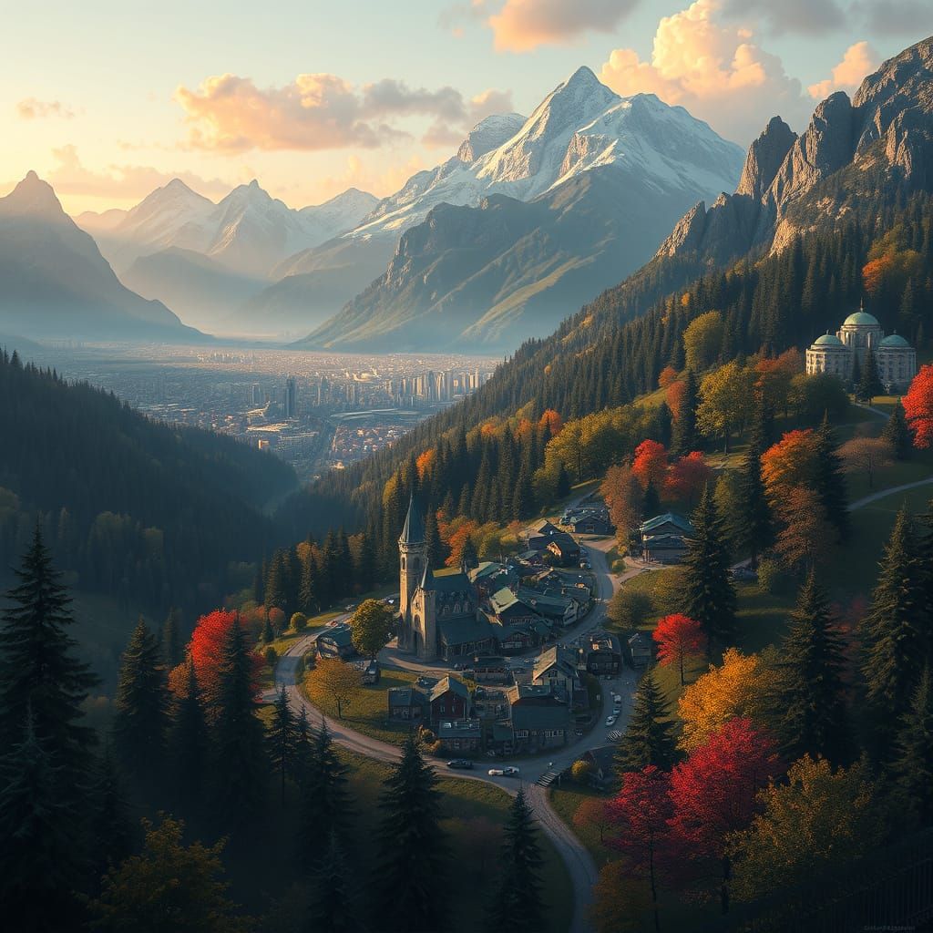 Picturesque Village Between City, Forest, and Mountains