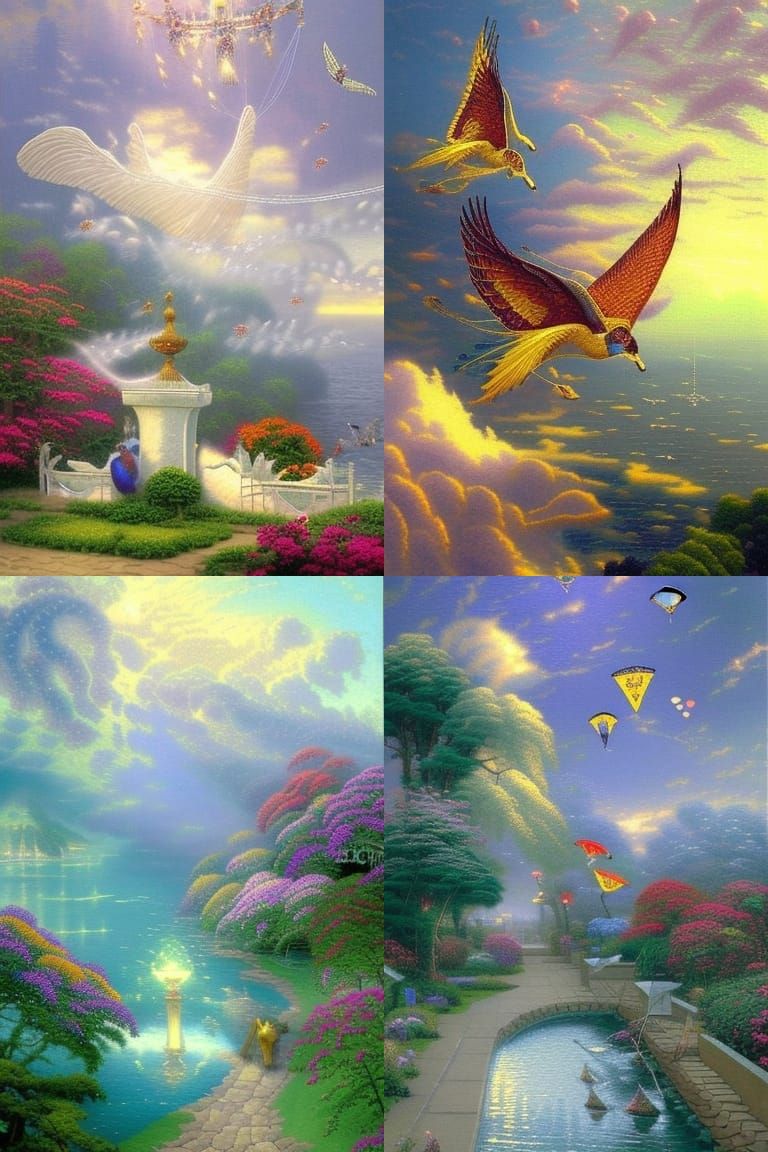 Gilt Angel Kites in Ethereal Blue Fantasy Style