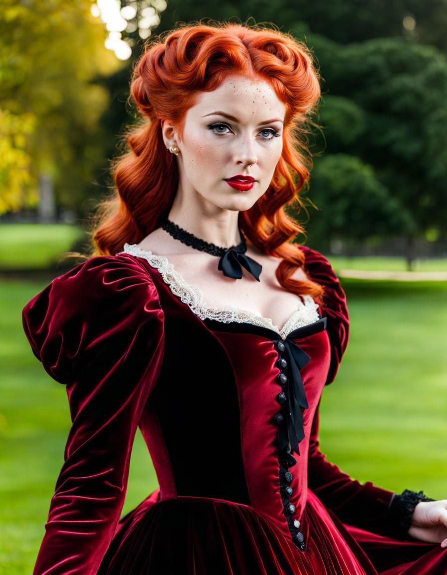 Red-Haired Woman in Victorian Dress Portrait