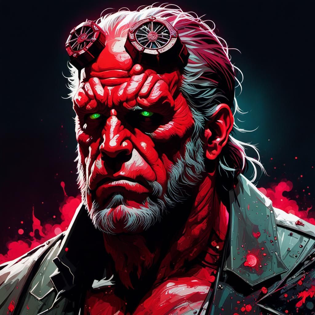 Hellboy in Synthwave Neon Style