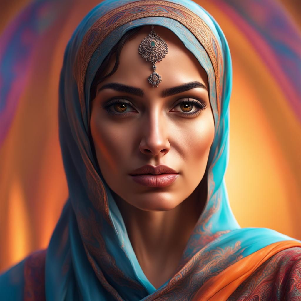 Hyperrealistic Portrait of Arabic Woman in Splash Art Style