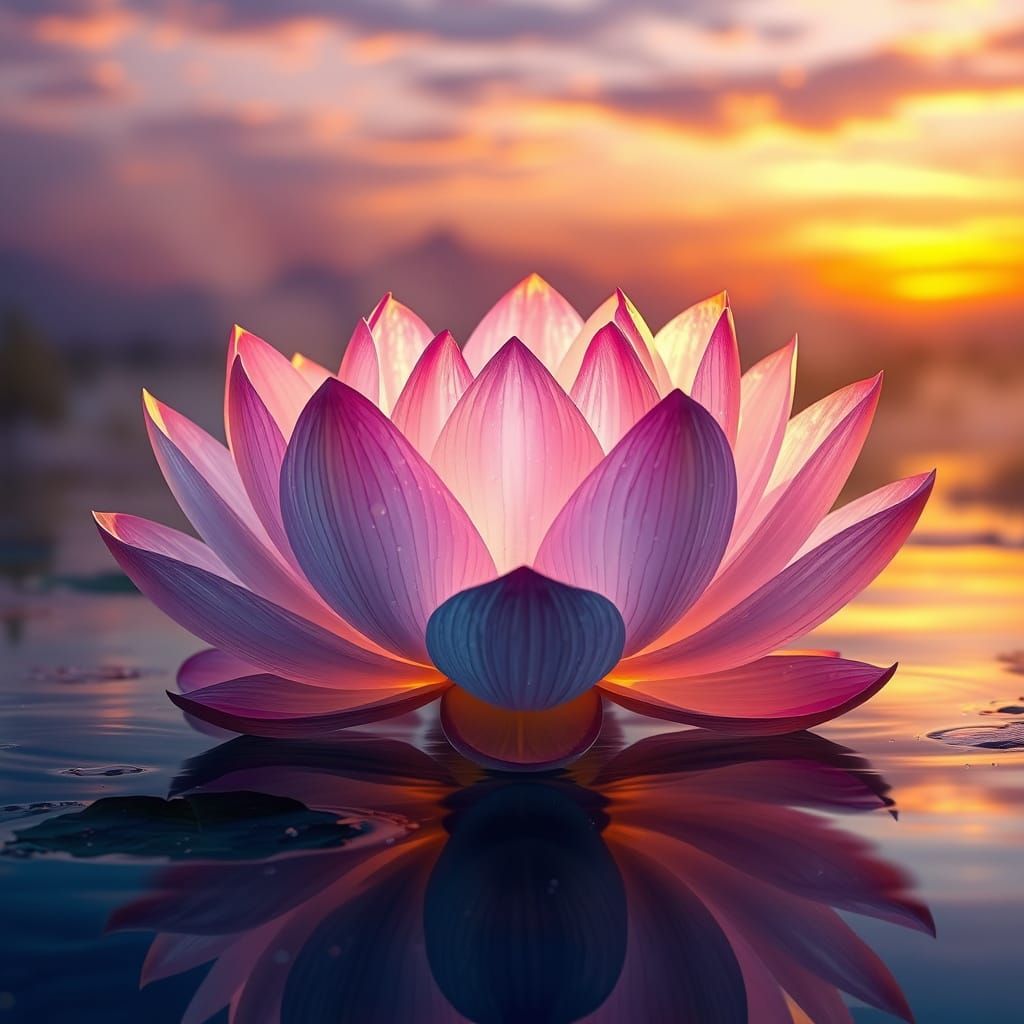 Ethereal Lotus Blooms in Mystical Sunset Hues