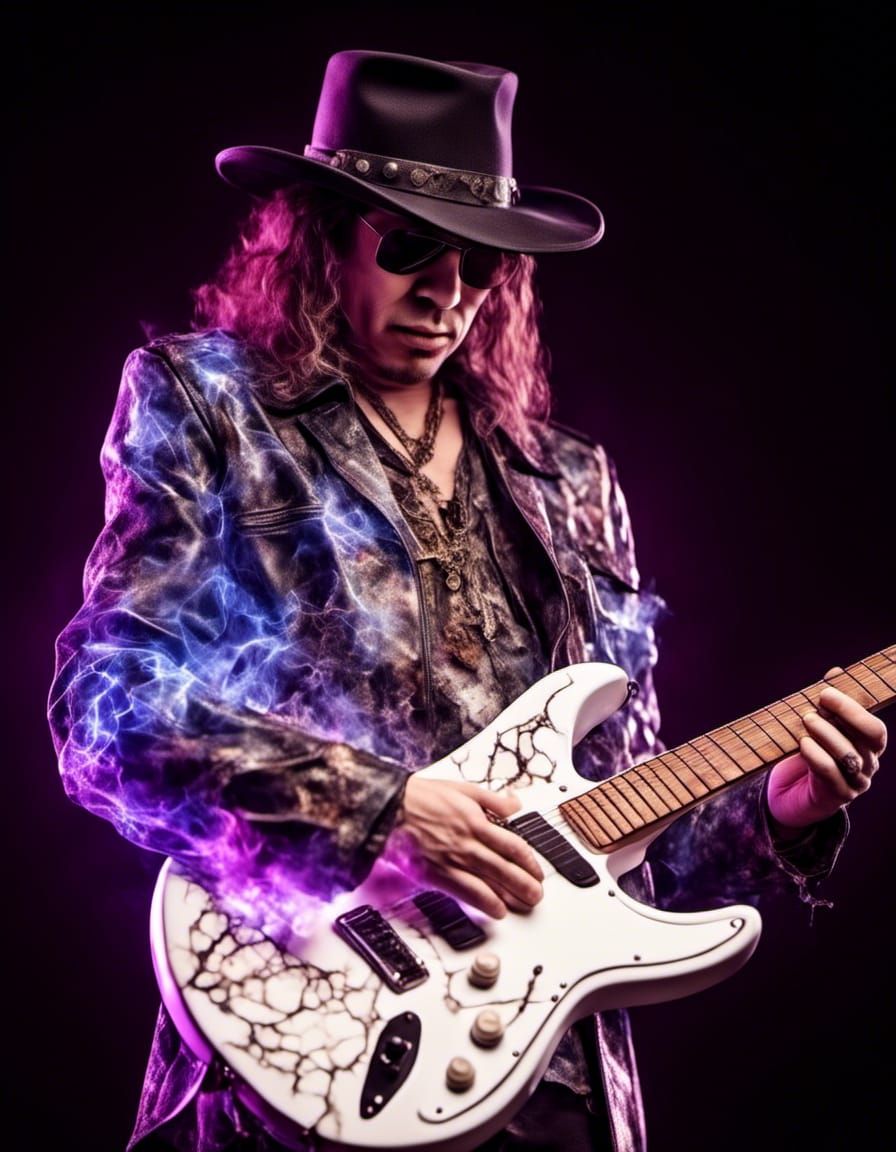 Electric Guitar Portrait with Lightning Accents