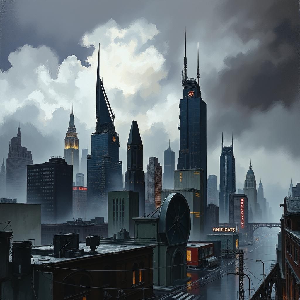 Dystopian Metropolis in Cyberpunk Style