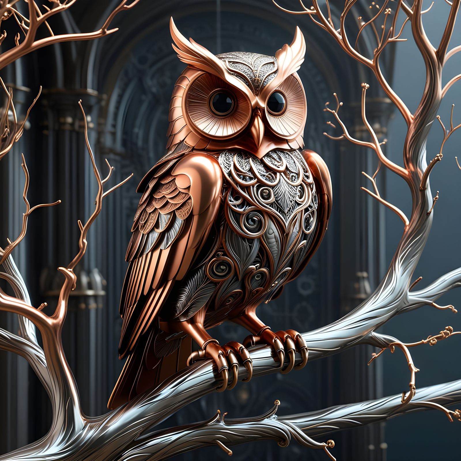 Steampunk Mechanical Owl in Tower Room